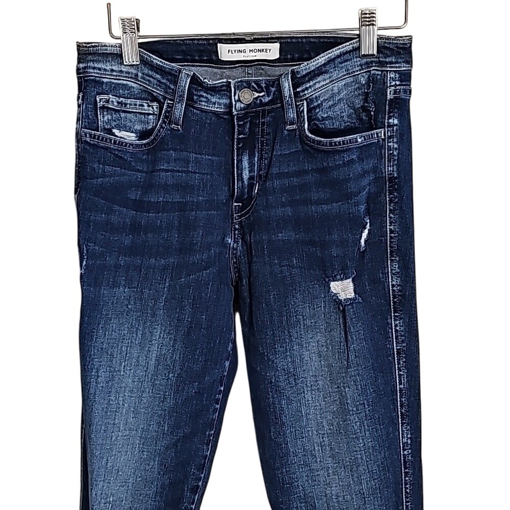 Skinny Jeans Distressed Flying Monkey Dark‎ Denim Skinny Jeans Size 27 EUC